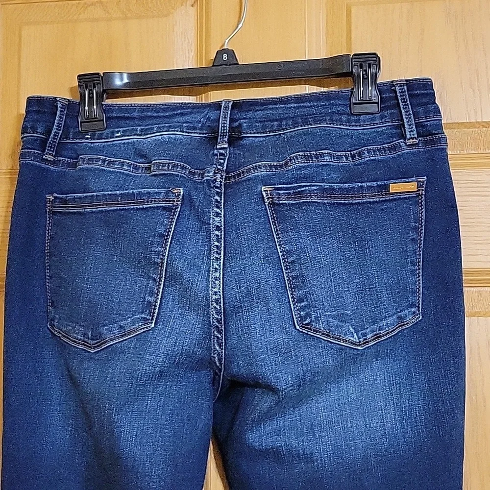 White House Black Market Dark Blue Straight Leg Jeans with Floral Embroidery - Picture 4 of 5